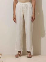 Thumbnail for trueBrowns Off White Cotton Linen Angrakha Kurta Pant Set