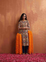 Thumbnail for trueBrowns Blue Print A-line Kurta Set