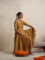 Thumbnail for trueBrowns Gold Tissue Flared Anarkali Kurta Set