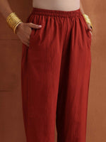Thumbnail for trueBrowns Rust Metallic Straight Kurta Set