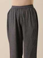 Thumbnail for trueBrowns Slate Grey Slub Texture Overlap Pleat Kurta Pant Set | Relove