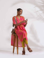 Thumbnail for trueBrowns Pink Cotton Print A-line Kurta Set