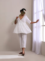 Thumbnail for trueBrowns White Slub Texture Short Angrakha Co-Ord Set - Distacart