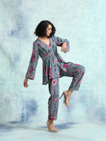 Thumbnail for trueBrowns Grey Printed Velvet Co-Ord Set - Distacart