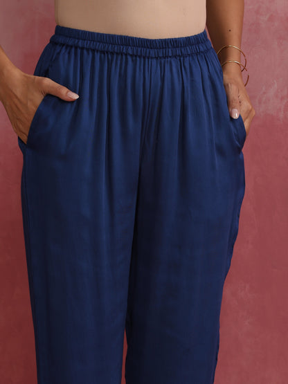 trueBrowns Blue Modal High Low Kurta Co-ord Set - Distacart