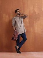 Thumbnail for trueBrowns Men's Beige Cotton Short Kurta