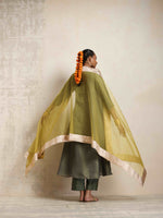 Thumbnail for trueBrowns Green Tissue Anarkali Kurta Dupatta Set