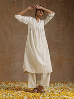 Thumbnail for trueBrowns Ivory Gold Cotton Flared Kurta Set - Distacart