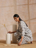 Thumbnail for trueBrowns Grey Dabu Buta Print Cotton V-Square Neck Co-Ord Set - Distacart