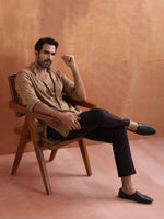 Thumbnail for trueBrowns Men's Brown Printed Short Kurta