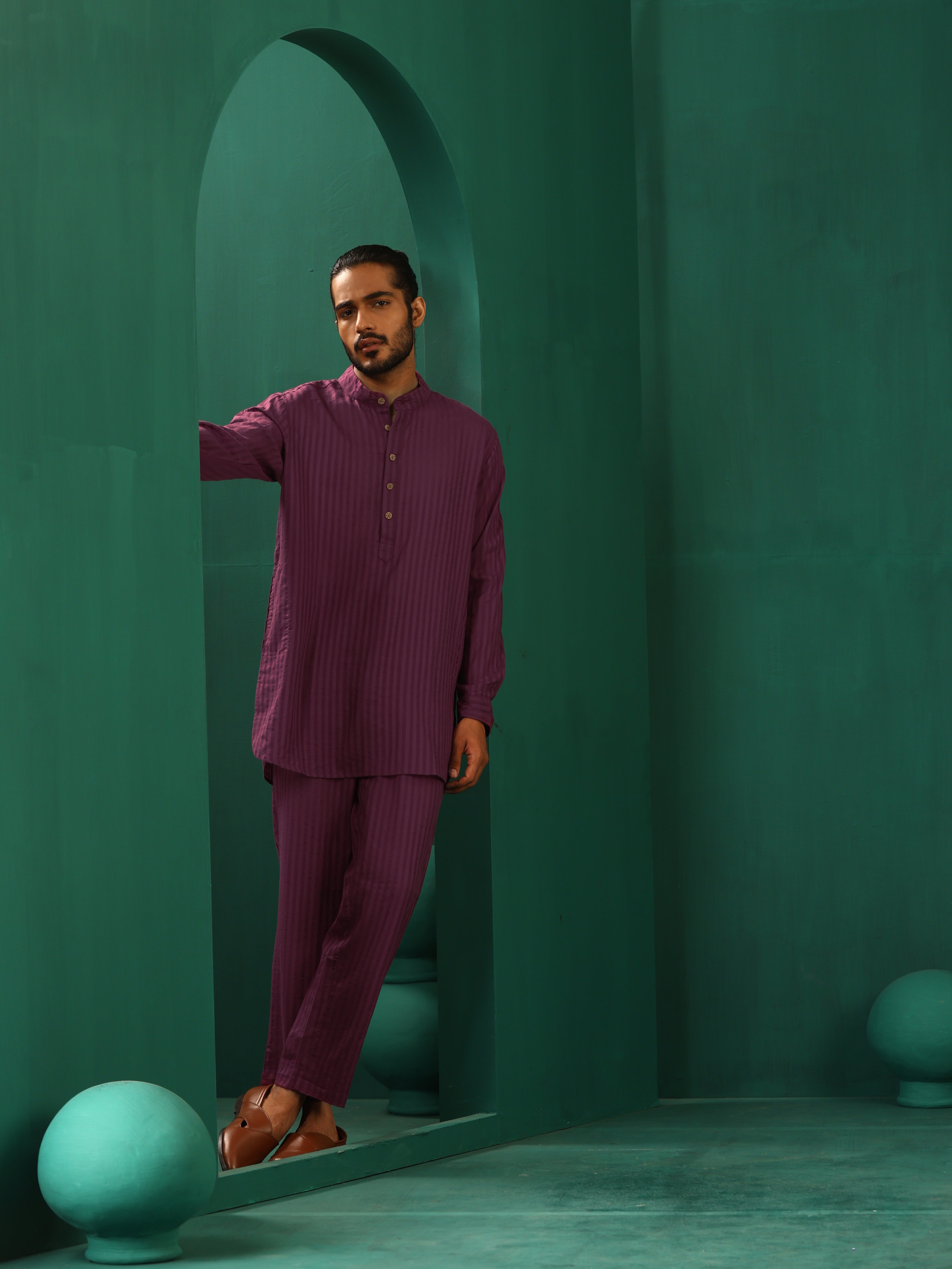 trueBrowns Men's Purple Dobby Co-ord Set - Distacart