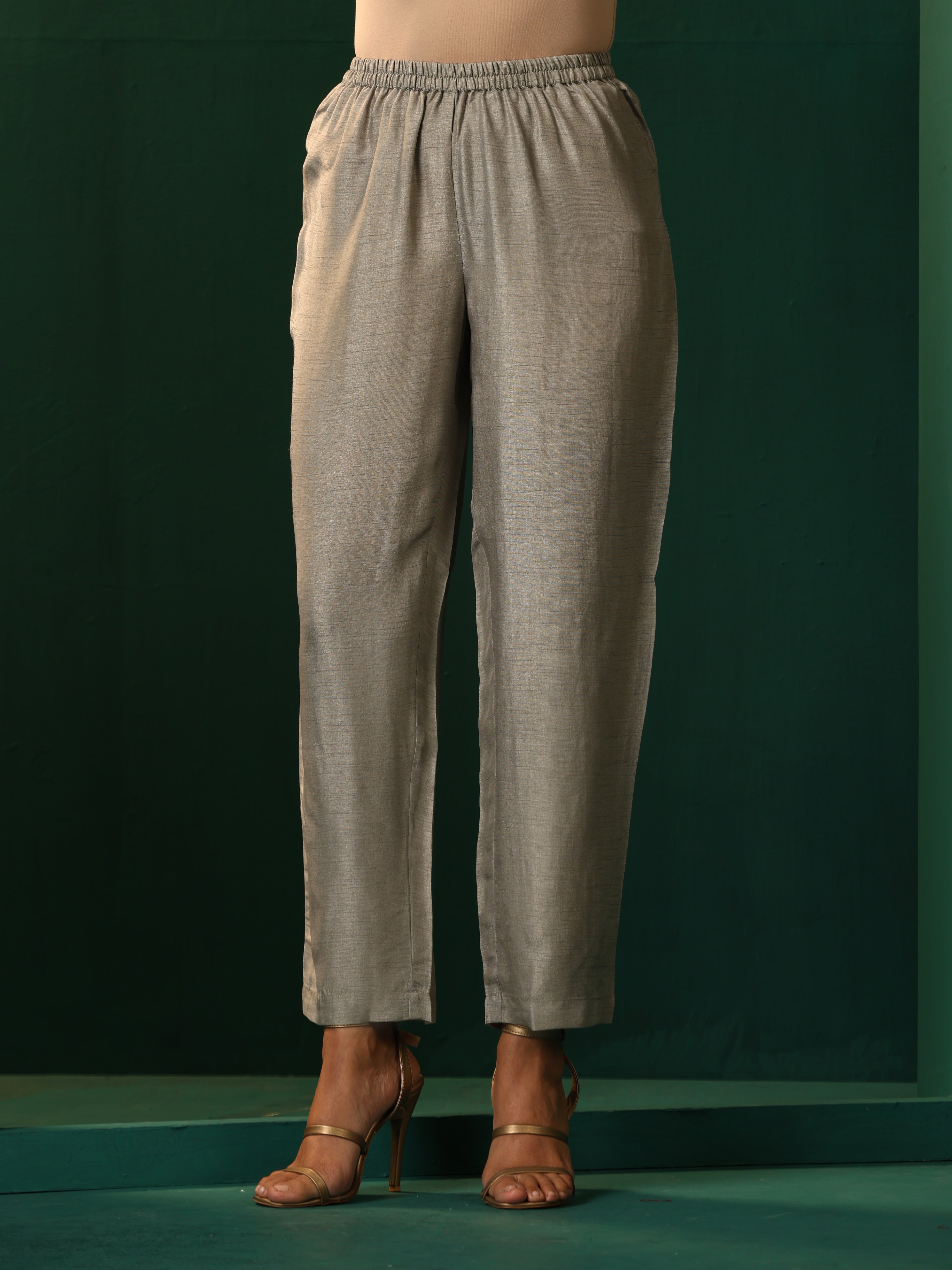 trueBrowns Grey Silk Flared Co-ord Set - Distacart