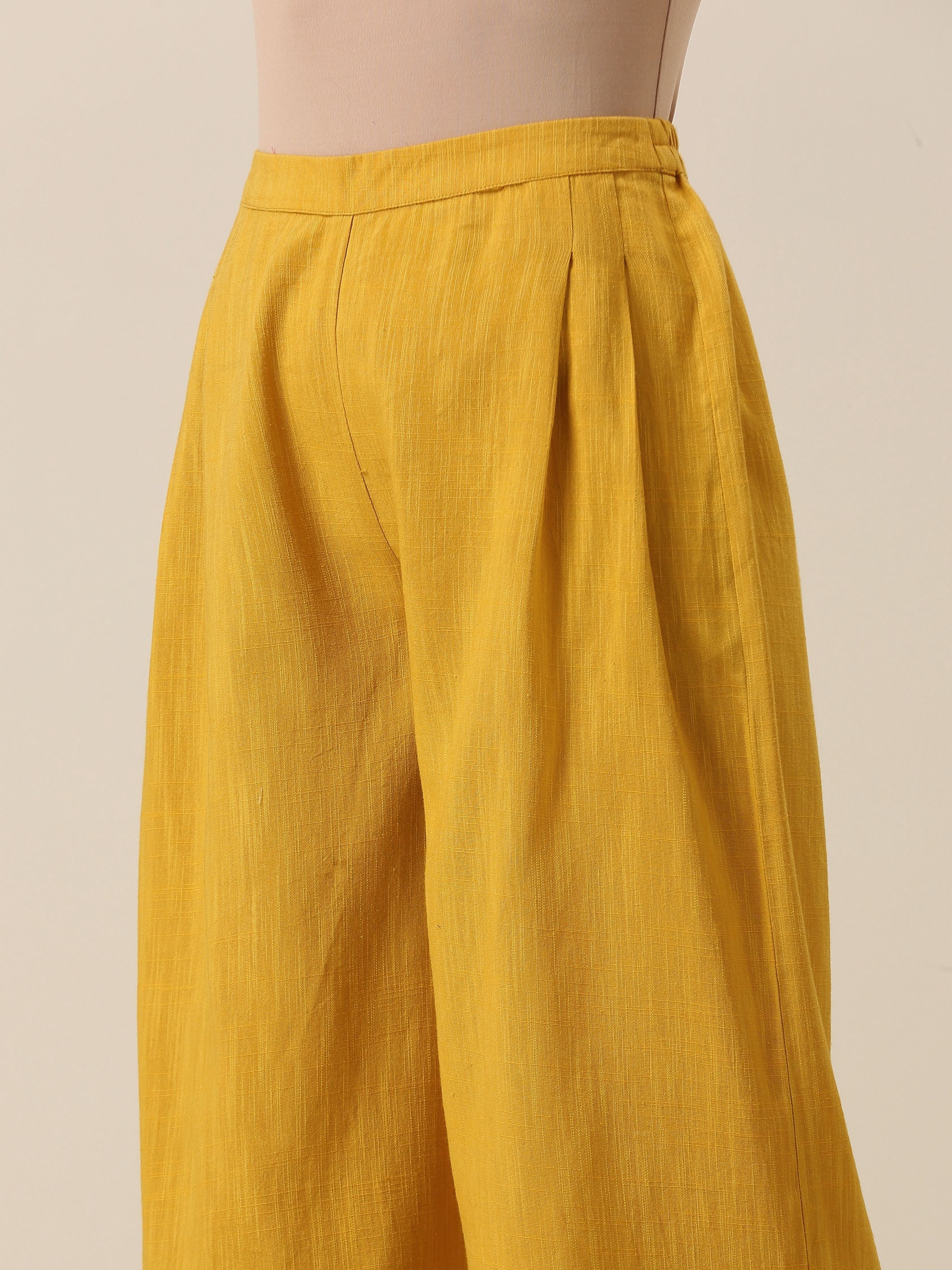trueBrowns Mustard Yellow Slub Texture Sleevesless Jacket Pant Set - Distacart