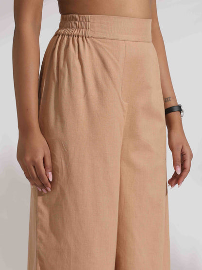 trueBrowns Beige Cotton Embroidered Shirt Top Co-ord Set - Distacart