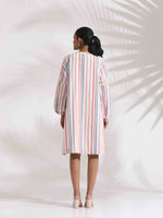 Thumbnail for trueBrowns Off-White Cotton Multi Stripe Short Dress