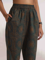 Thumbnail for trueBrowns Green Cotton Print Shirt Top & Pants Co-ord Set