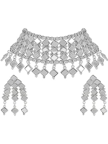 Tehzeeb Creations Women's Silver Colour Oxidised Necklace And Earring With Mirror Work - Distacart