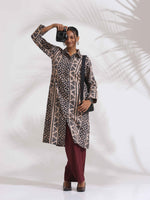 Thumbnail for trueBrowns Beige Cotton Geometric Print Shirt Kurta Set