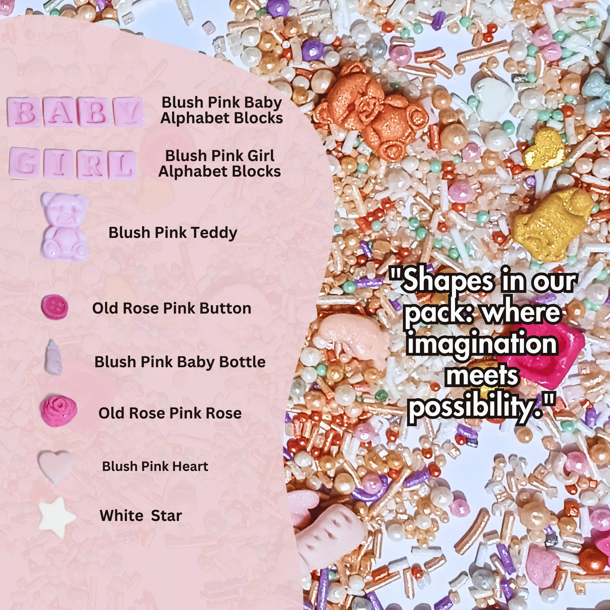 confect girls baby shower sprinkles edible sprinkles mix heart teddy baby feed bottle baby feet sprinkles pack of 5 baby shower 24
