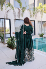 Thumbnail for Anaita Emerald Silk Readymade Anarkali Suit with Embroidery & Sequence Work - Dista