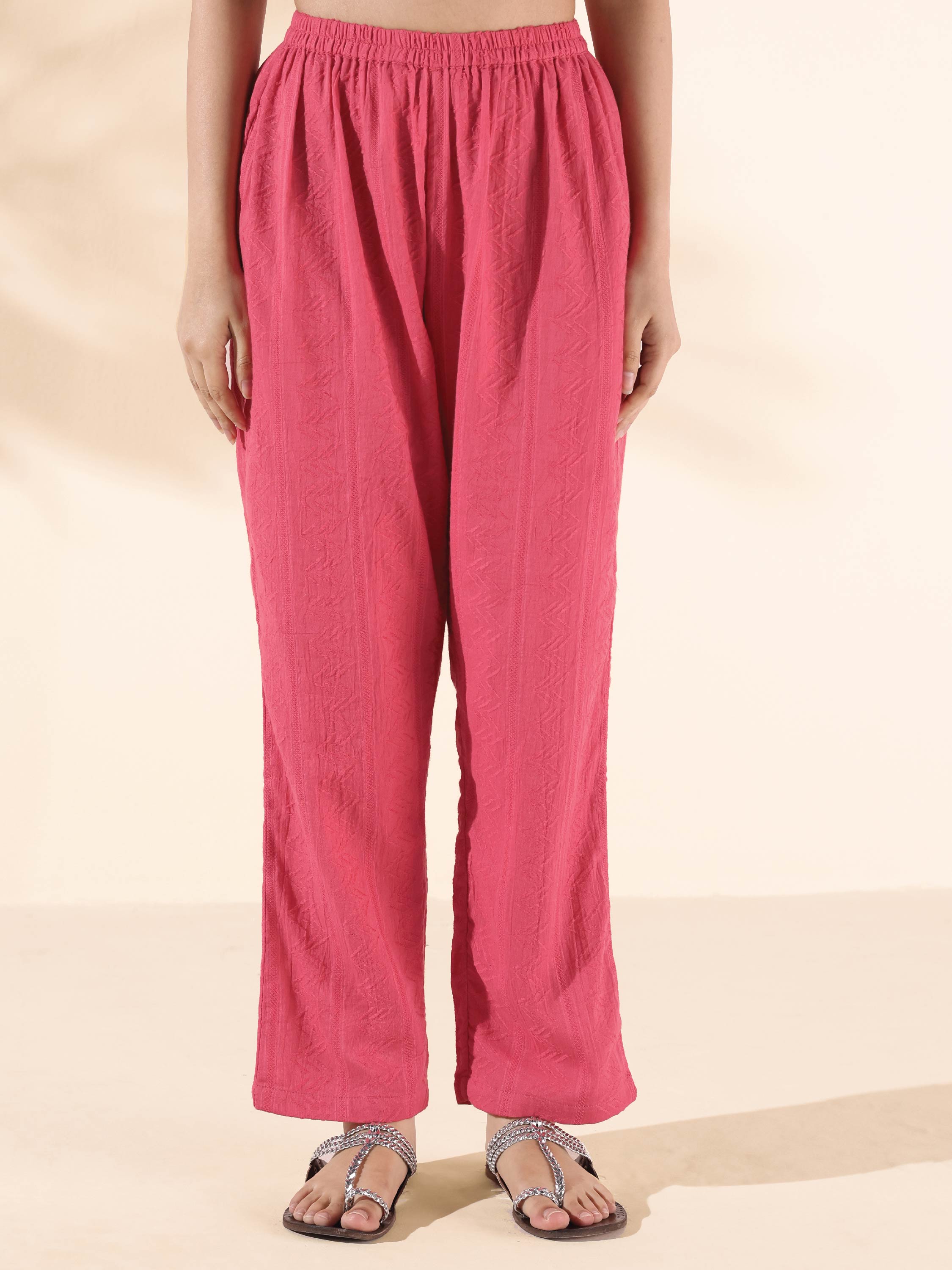 trueBrowns Pink Cotton Dobby Oversized Co-ord Set - Distacart