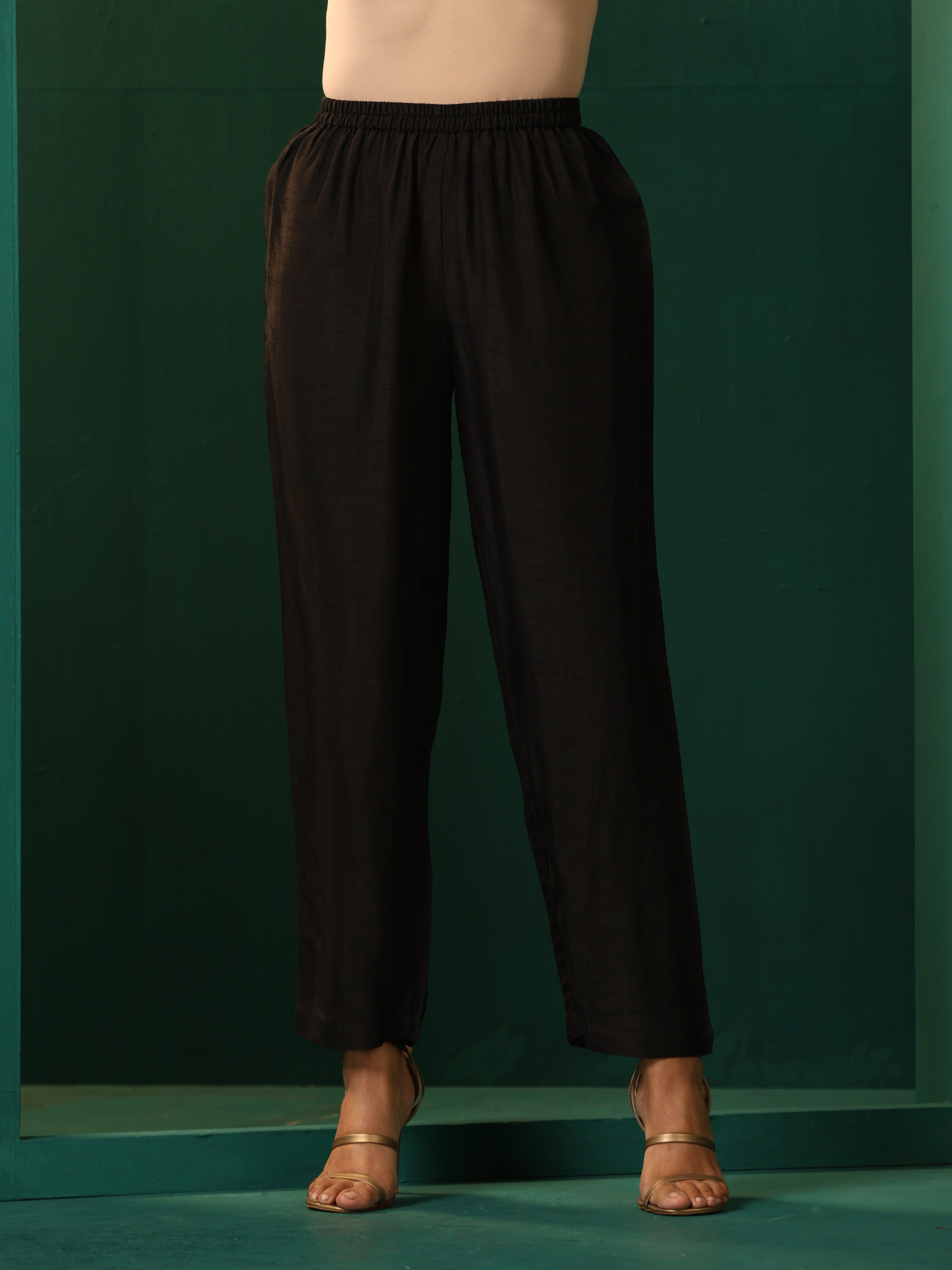 trueBrowns Black Silk Kaftan Pant Set - Distacart