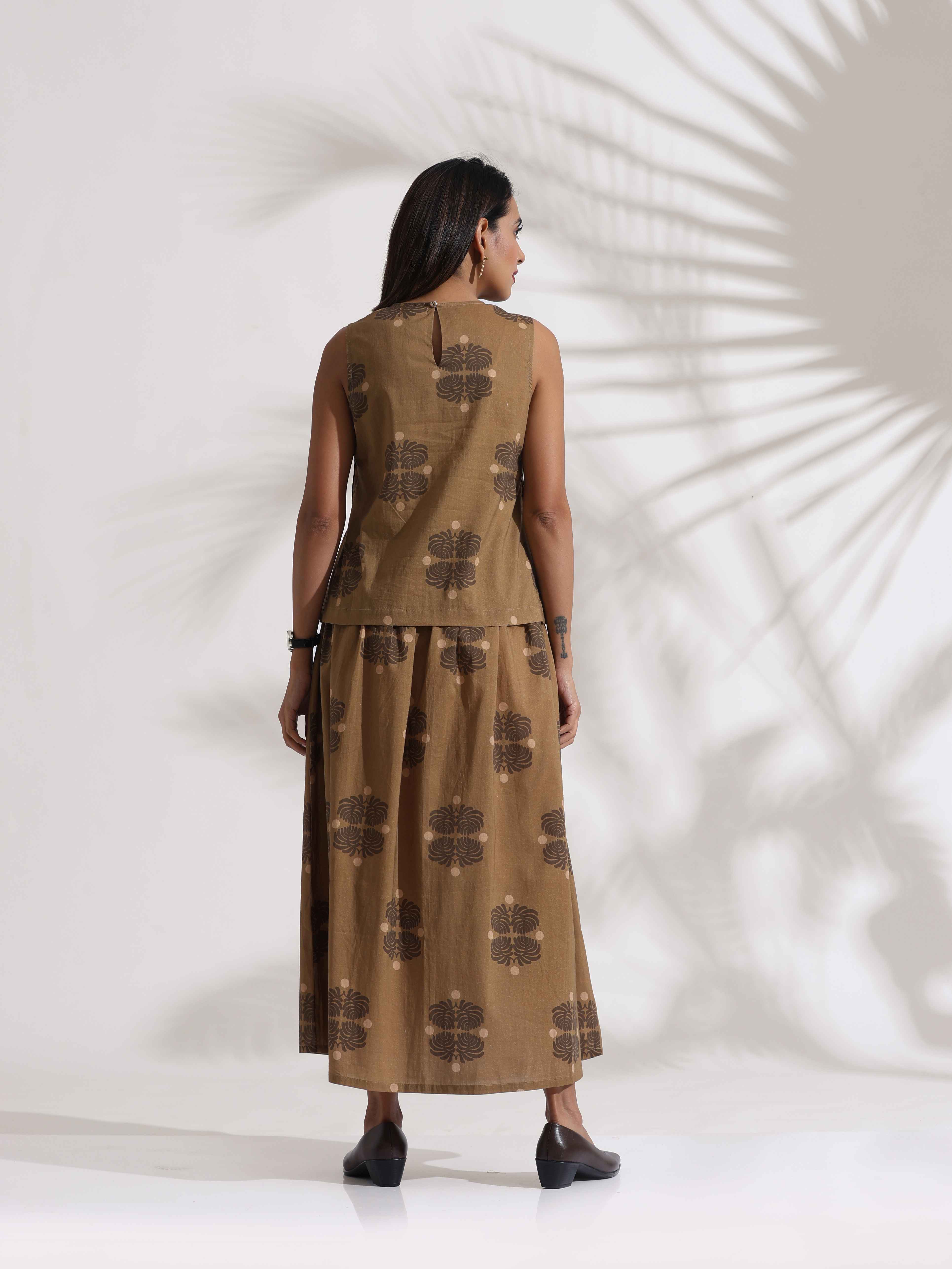 trueBrowns Beige Cotton Skirt Co-ord Set