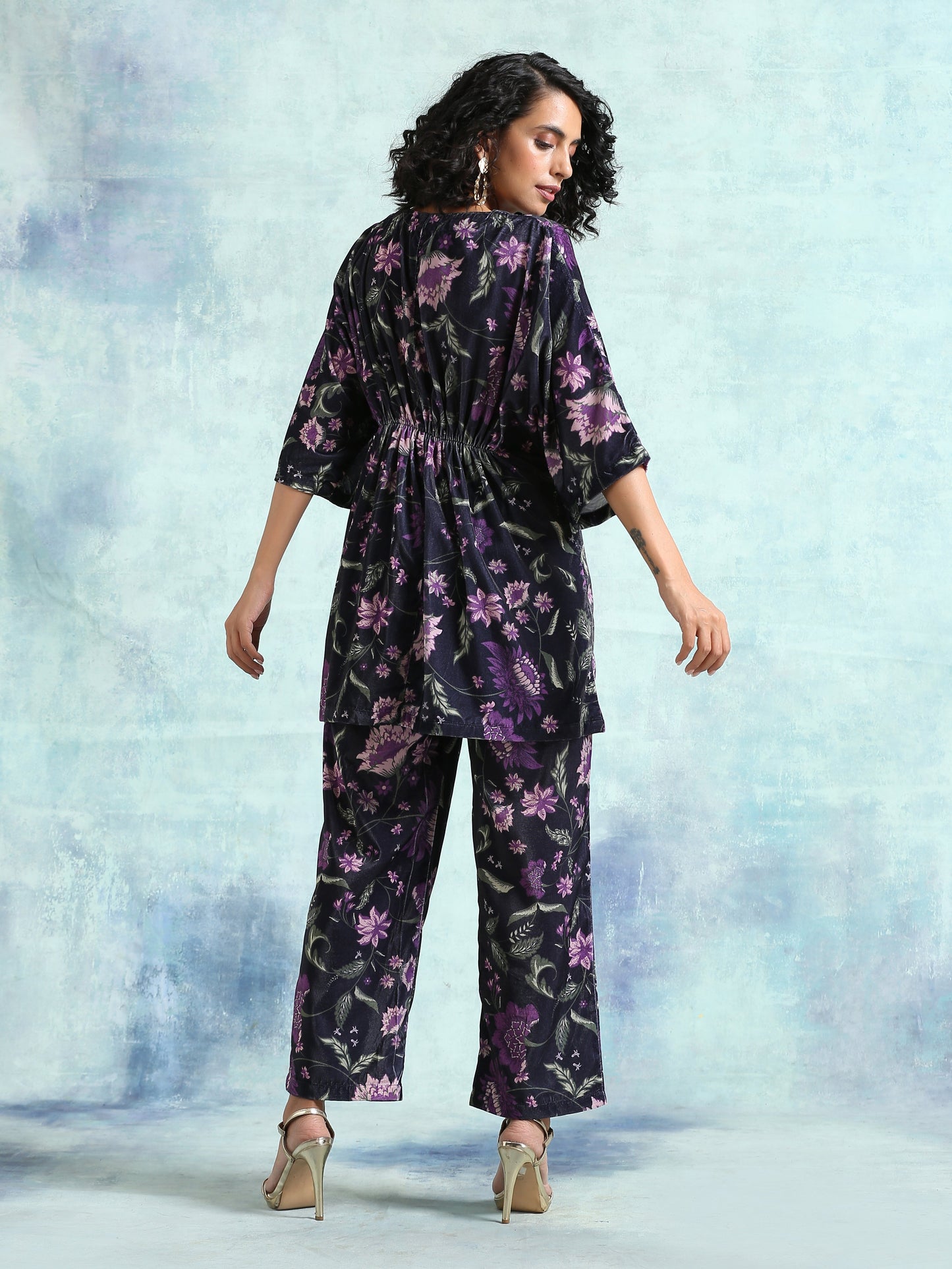 trueBrowns Black Printed Velvet Co-Ord Set - Distacart