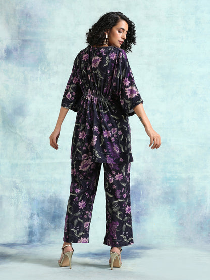 trueBrowns Black Printed Velvet Co-Ord Set - Distacart