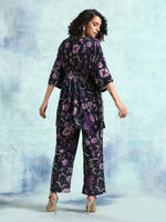 Thumbnail for trueBrowns Black Printed Velvet Co-Ord Set - Distacart