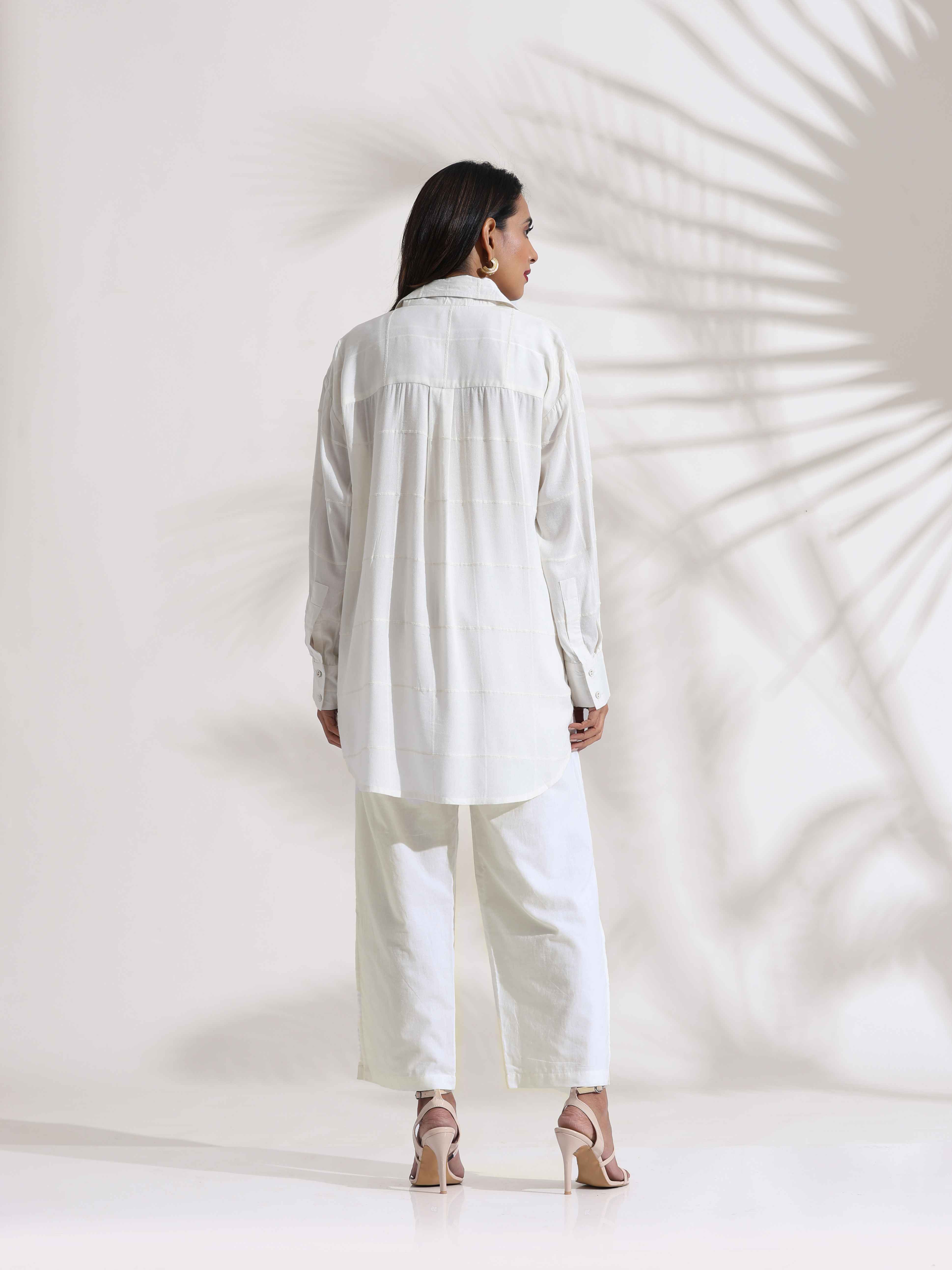 trueBrowns White Cotton Check Shirt Co-ord Set