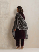 Thumbnail for trueBrowns Purple Velvet Embroidered Kurta Pant Dupatta Set