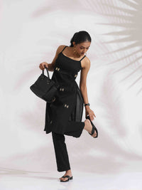 Thumbnail for trueBrowns Black Cotton Embroidered Straight Kurta Set