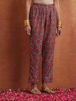 Thumbnail for trueBrowns Rust Ajrak Print Slit Kurta Set - Distacart