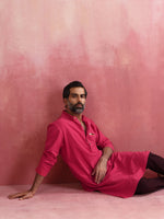 Thumbnail for trueBrowns Men's Pink Mandarin Collar Kurta - Distacart