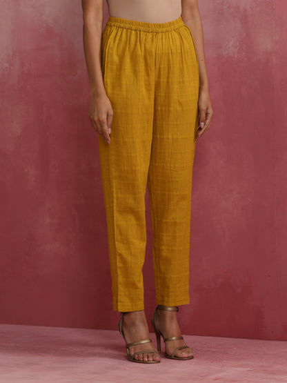 trueBrowns Mustard Cotton Dobby Kurta Set - Distacart