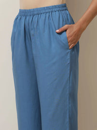 Thumbnail for trueBrowns Blue Viscose Solid Co-ord Set
