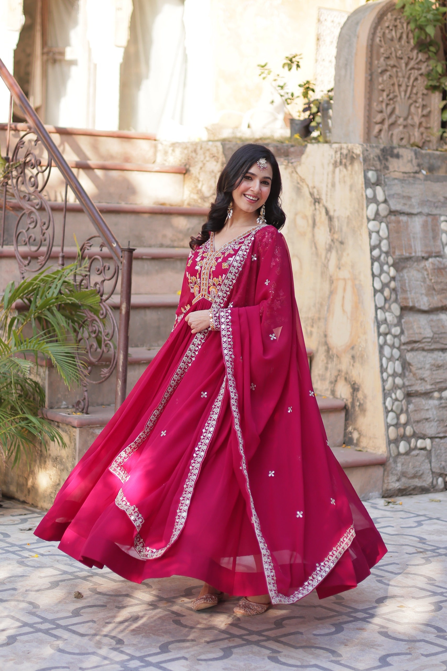 Anaita Red Georgette Readymade Anarkali Suit with Zari & Sequence Work - Dista