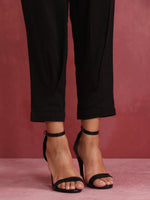 Thumbnail for trueBrowns Black Viscose Slub Pleated Kurta Co-ord Set