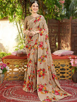 Thumbnail for Anouk Grey & Red Floral Printed Art Silk Saree - Distacart