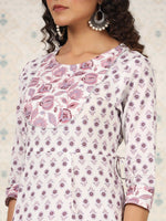 Thumbnail for Ode by House of Pataudi White Floral Printed Pure Cotton A-Line Kurta - Distacart