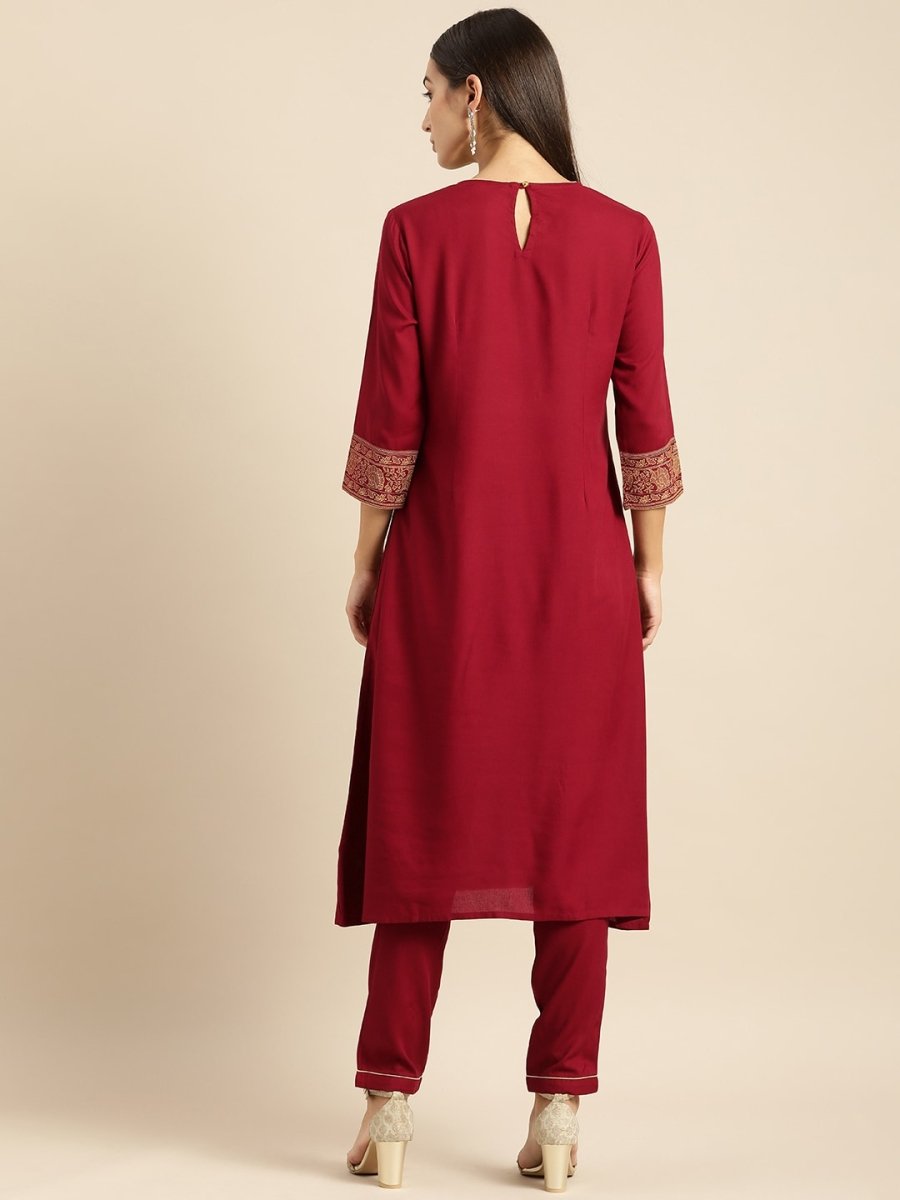 All About You Women Maroon Printed Kurta with Trousers - Distacart