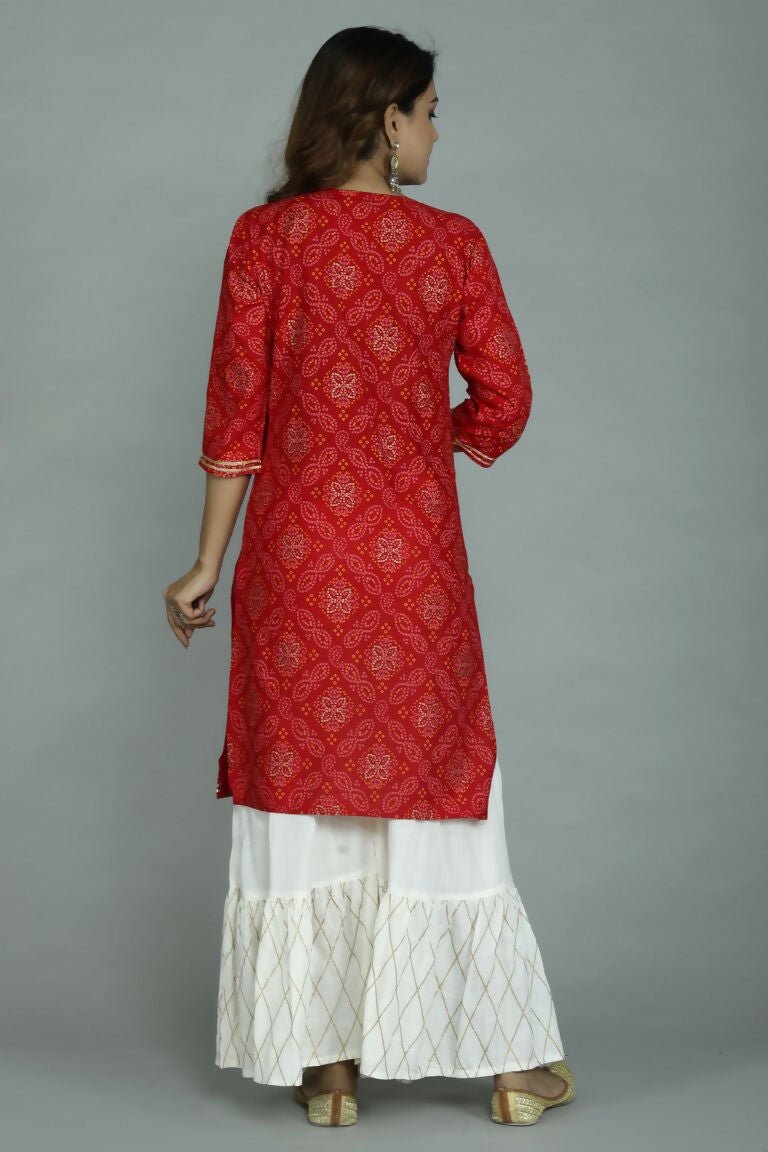 Alvano Printed Stylish A-line Kurti with Sharara set for Women and Girls Rayon (Orange) - Distacart