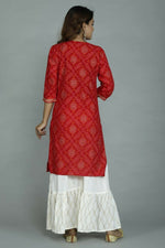 Thumbnail for Alvano Printed Stylish A-line Kurti with Sharara set for Women and Girls Rayon (Orange) - Distacart