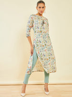 Thumbnail for Soch Floral Printed Linen Straight Kurta - Distacart