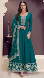 Thumbnail for Anaita Dark Green Embroidered Silk Stitched Anarkali suit - Distacart