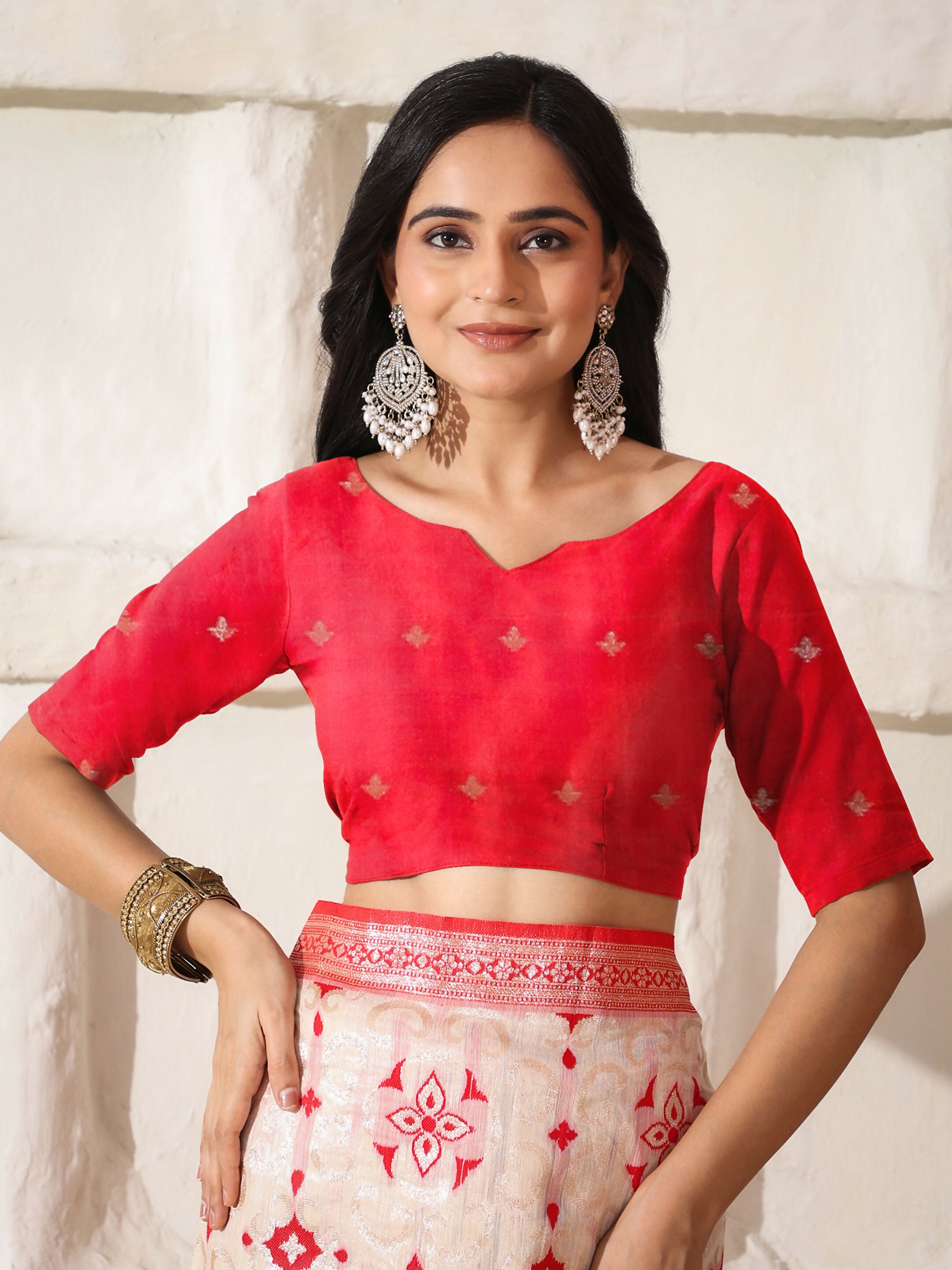 Astita Linen Cotton Red & White Saree