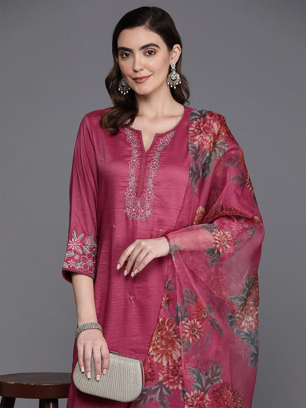 Indo Era Floral Embroidered Thread Work Kurta with Trousers & Dupatta
