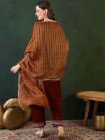 Thumbnail for Sangria Embroidered Velvet Kurta & Trousers with Dupatta