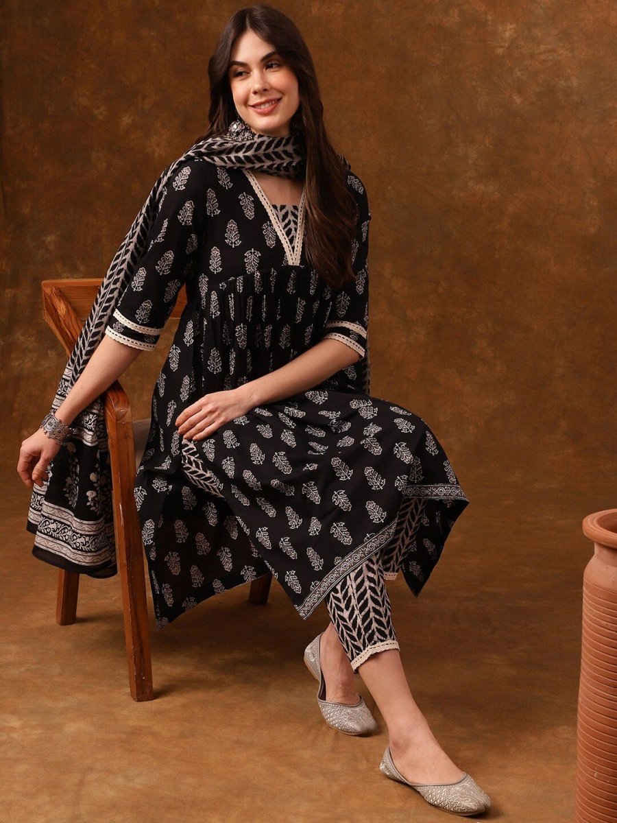 Anouk Ethnic Motifs Printed Gotta Patti Pure Cotton Kurta With Trousers & Dupatta - Distacart